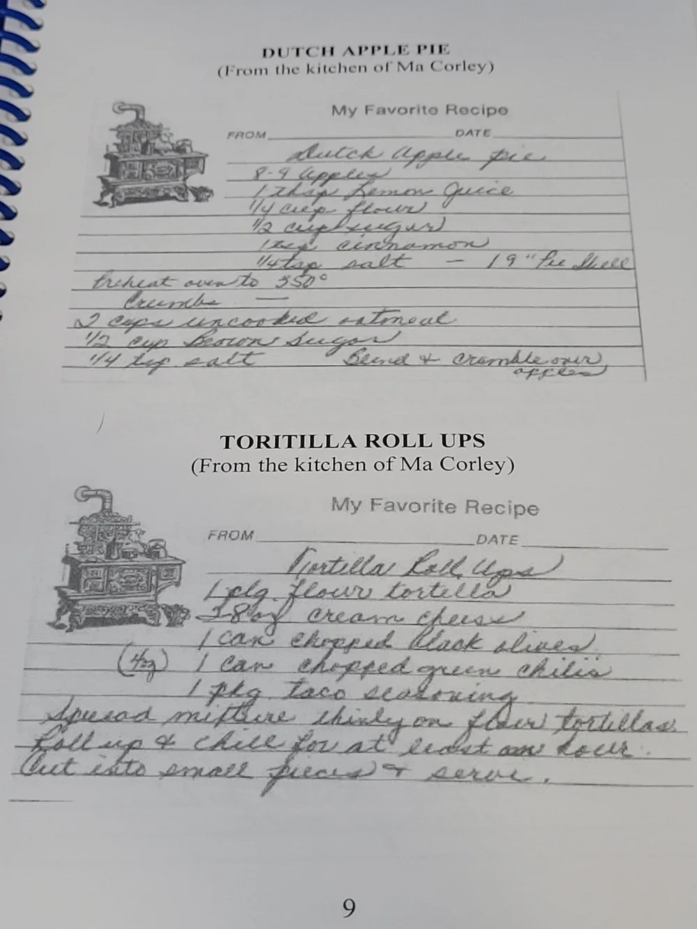 Ma Corley's Kitchen Blue Spiral Recipe Book